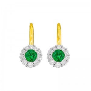 Gold Emerald And Halo Diamond Drop Earrings