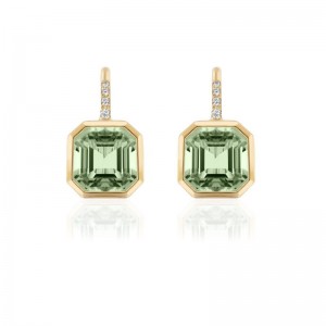 Gold And Prasiolite Diamond Drop Earrings