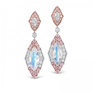 Gold Moonstone And Pink Diamond Earrings