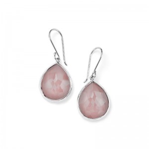Silver Faceted Pink Mother Of Pearl Teardrop Small Earrings