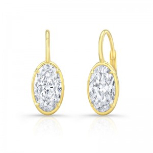 Gold Oval Diamond Drop Earrings