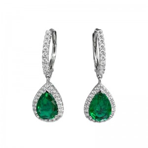 White Gold Emerald And Diamond Drop Earrings