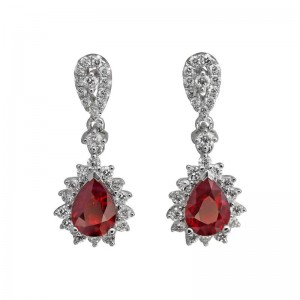 White Gold Ruby And Diamond Drop Earrings