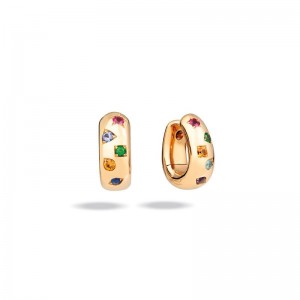 Gold And Multi Colored Gemstone Iconica Hoop Earrings