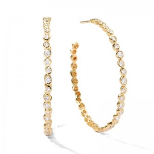 Gold Starlet #3 Hoops With Diamonds Earrings