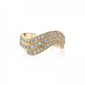 Gold 3-Row Diamond Wave Cuff Single Earring