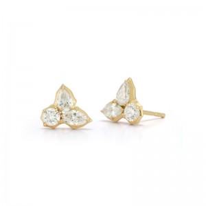 Gold And Trio Diamond Poppy Stud Earrings