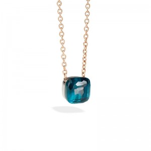Gold And London Blue Topaz Classic Nudo Pendant Necklace
