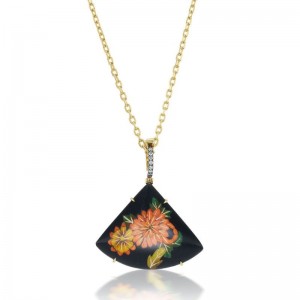 Gold And Diamond Marquetry Fan Pendant Necklace