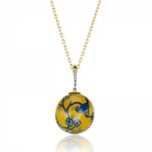 Gold And Diamond Marquetry Ball Pendant Necklace