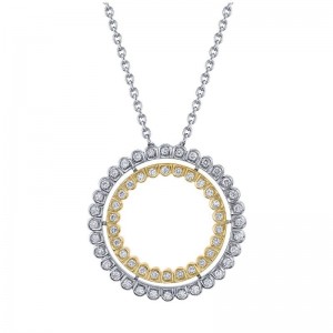 Gold And Double Scallop Diamond Circle Pendant Necklace