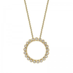 Gold And Diamond Scallop Single Ring Pendant Necklace