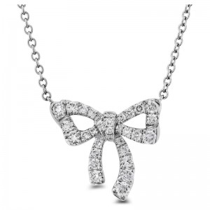 Gold And Diamond Bow Pendant Necklace