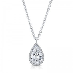Gold And Pear Cut Diamond Halo Pendant Necklace