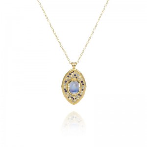 Gold And Blue Sapphire Aquamarine And Moonstone Tidal Pendant Necklace