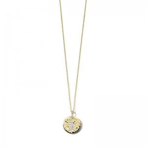 Gold And Diamond Crinkle Circle Pendant Necklace