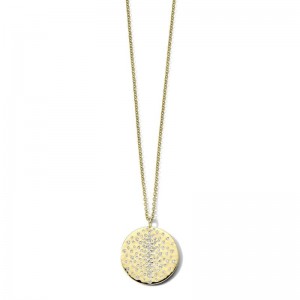 Gold And Diamond Crinkle Large Circle Pendant Necklace
