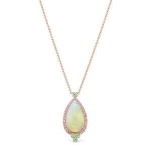 Platinum And Gold Opal And Pink Diamond Pendant Necklace