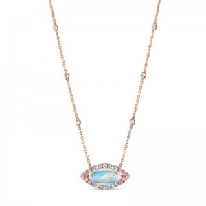 Gold And Moonstone Pink Diamond Pendant Necklace