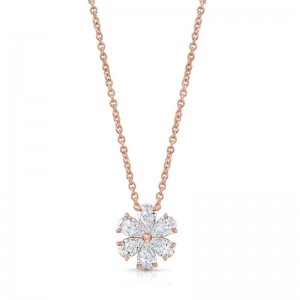 Gold And Flower Diamond Pendant Necklace