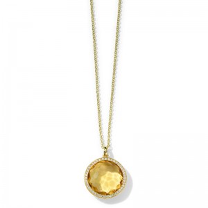 Gold Lollipop Honey Citrine With Diamonds Medium Necklace