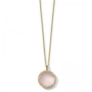 Gold Lollipop Rose Quartz With Diamonds Medium Necklace