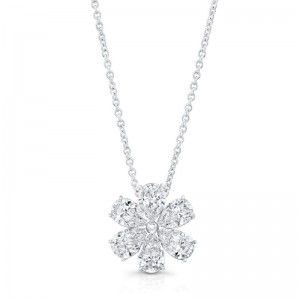 White Gold Diamond Flower Pendant Necklace