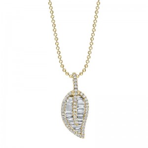 Gold Diamond Leaf Pendant Necklace