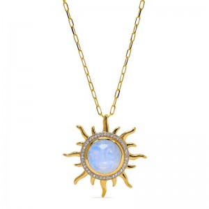 Gold Smiling Face Moonstone Pendant Necklace