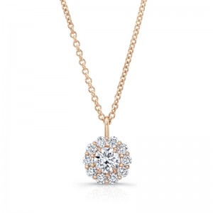 Gold Halo Diamond Pendant Necklace