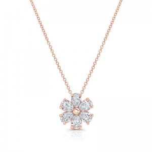 Gold Diamond Flower Pendant Necklace