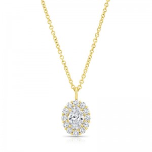 Gold Halo Diamond Pendant Necklace