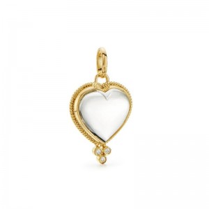 Gold Crystal And Diamond Medium Heart Charm Pendant