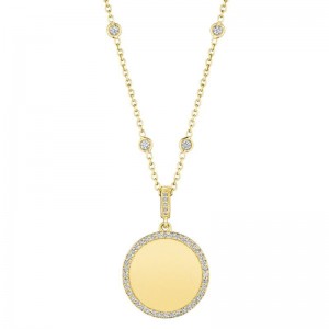 Gold And Diamond Engravable Locket Pendant Necklace