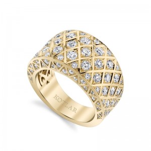 Gold And Diamond Criss Cross Wide Band Ring