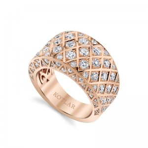 Gold And Diamond Criss Cross Wide Band Ring