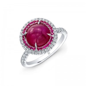 Gold Cabachon Ruby And Diamond Ring