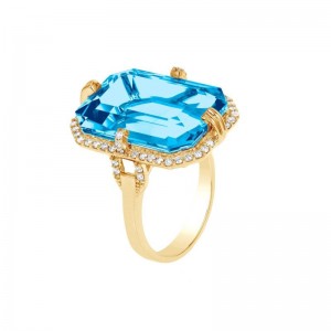 Gold And London Blue Topaz Diaomond Ring