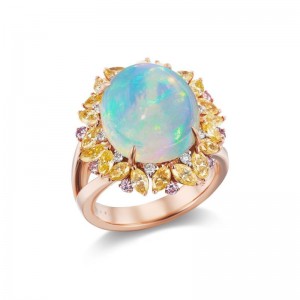 Gold Opal And Colored Diamond Ring