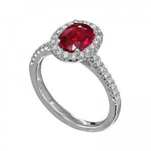 White Gold Ruby And Diamond Halo Ring