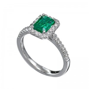 White Gold Emerald And Diamond Halo Ring
