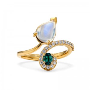 Gold Enigma Alexandrite And Moonstone Ring