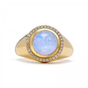 Gold Happy Face Moonstone Signet Ring
