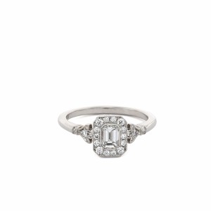 Roslyn Collection Platinum Octagonal Halo With Diamond Floral Sides Engagement Mounting