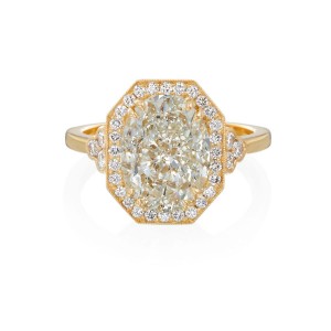 Roslyn Collection Yellow Gold Octagonal Halo And Trefoil Diamond Sides Engagement Mounting