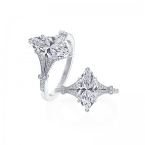 Roslyn Collection Platinum Marquis Pave-Set Split Shank Trellis Engagement Ring Mounting