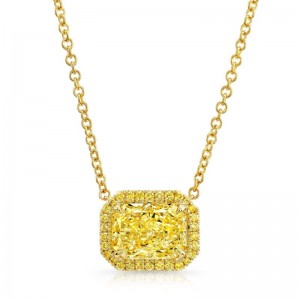 Gold And Gia Certified Fancy Yellow Diamond Pendant Necklace