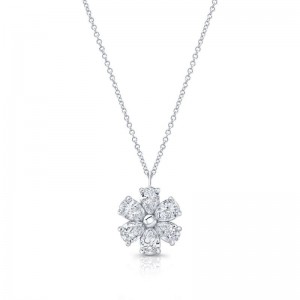 Gold Diamond Flower Pendant Necklace