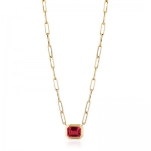 Gold And Emerald Cut Manhattan Garnet Pendant Necklace