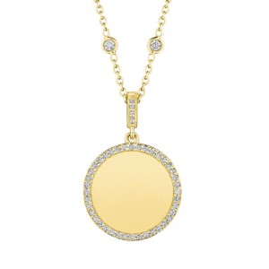 Gold And Diamond Engravable Medallion Pendant Necklace
